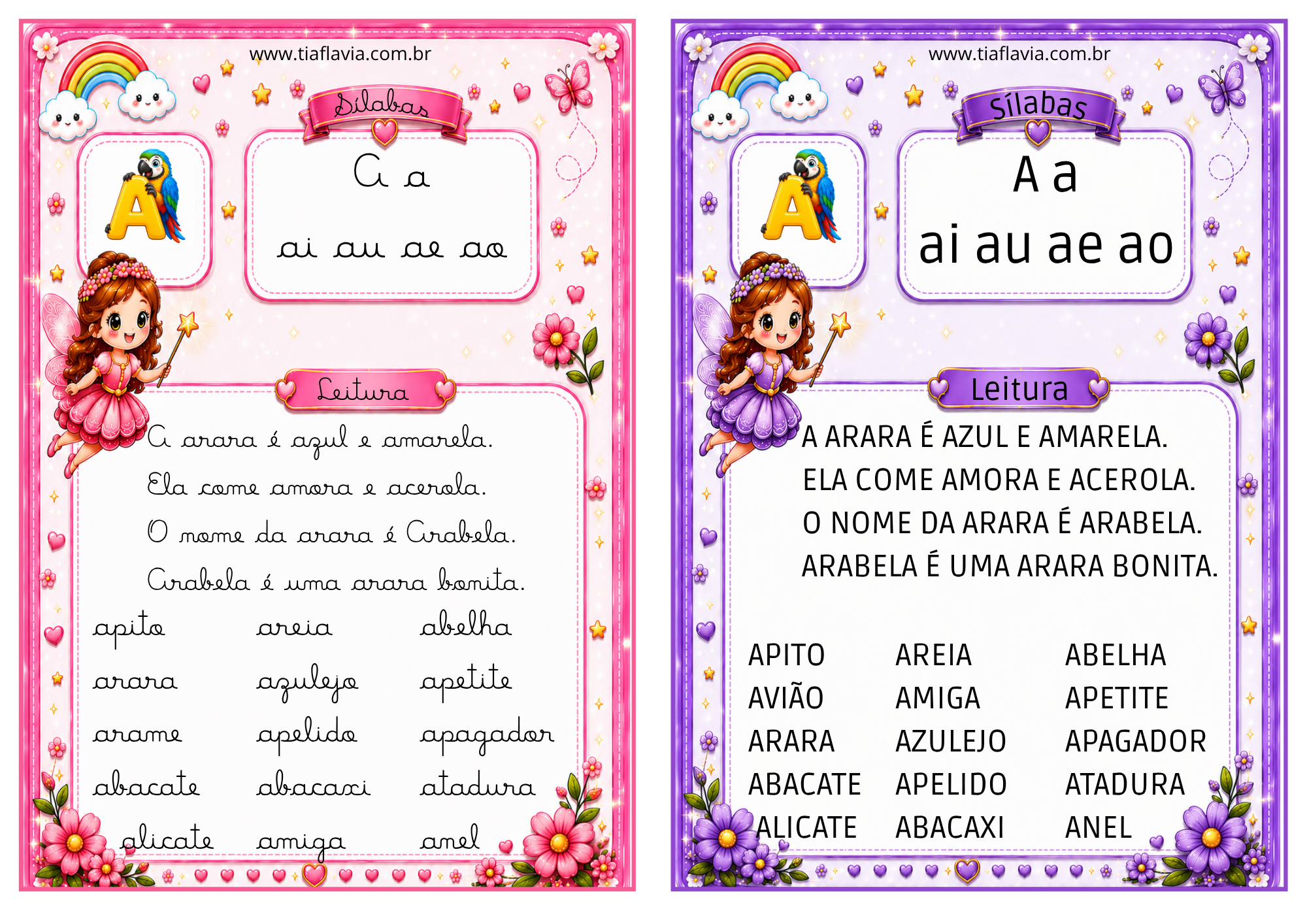 Fichas de leitura Sílabas simples - cursiva e bastão - Imagem 2