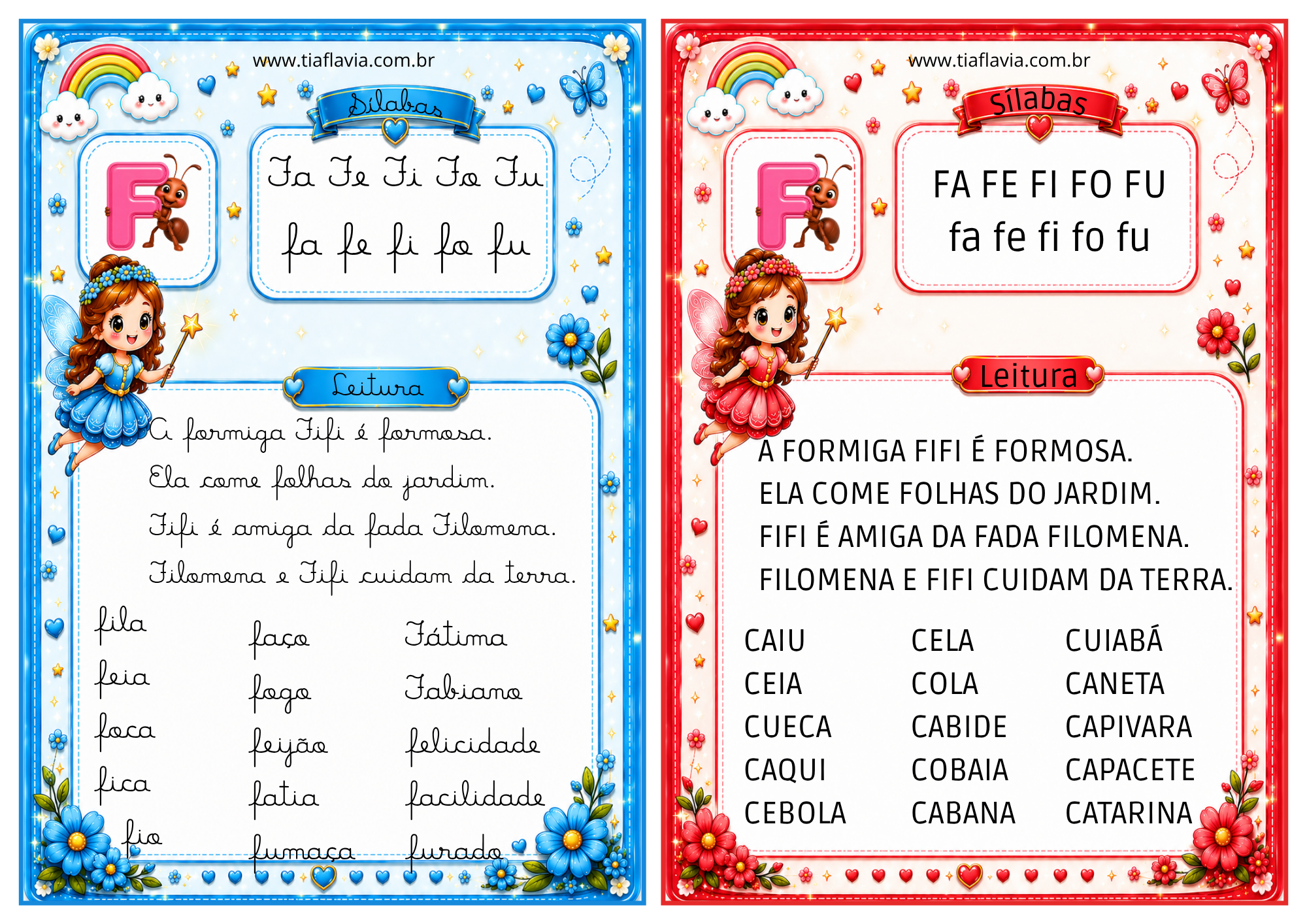 Fichas de leitura Sílabas simples - cursiva e bastão - Imagem 5