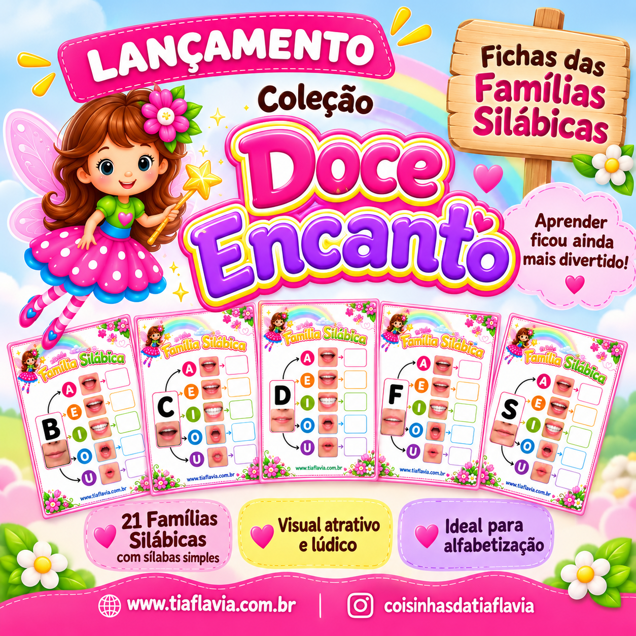 Fichas Famílias Silábicas Simples - Coleção Doce Encanto