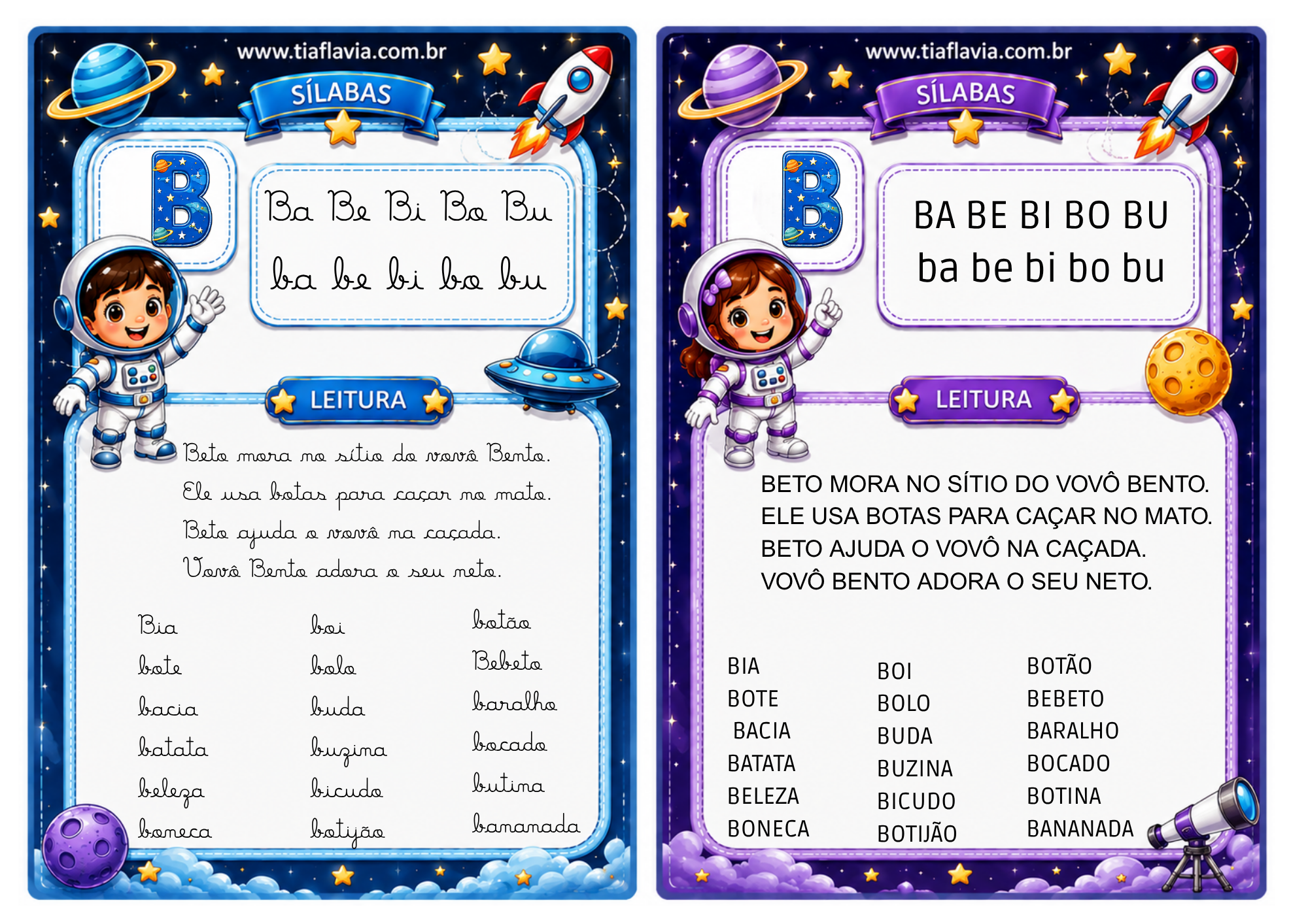 Fichas de leitura sílabas simples + Bingo do alfabeto - Coleção Astronauta - Imagem 2