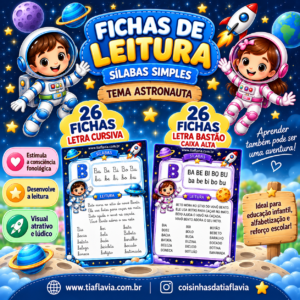 Fichas de leitura sílabas simples + Bingo do alfabeto - Coleção Astronauta