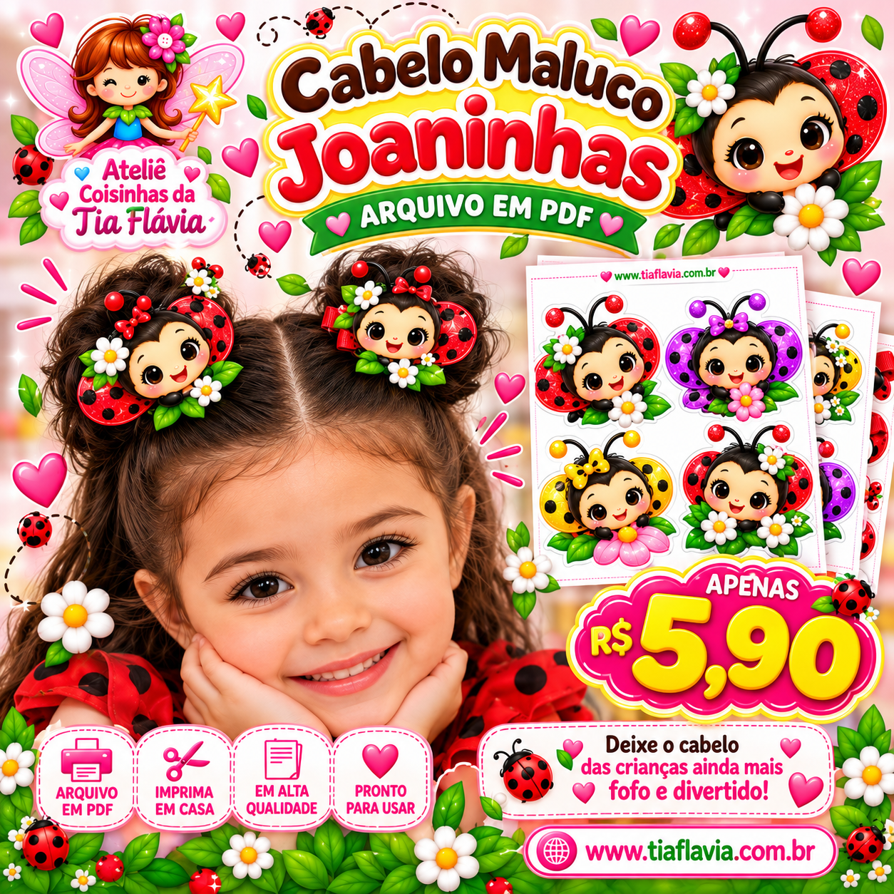 Cabelo Maluco - Aplique Joaninhas