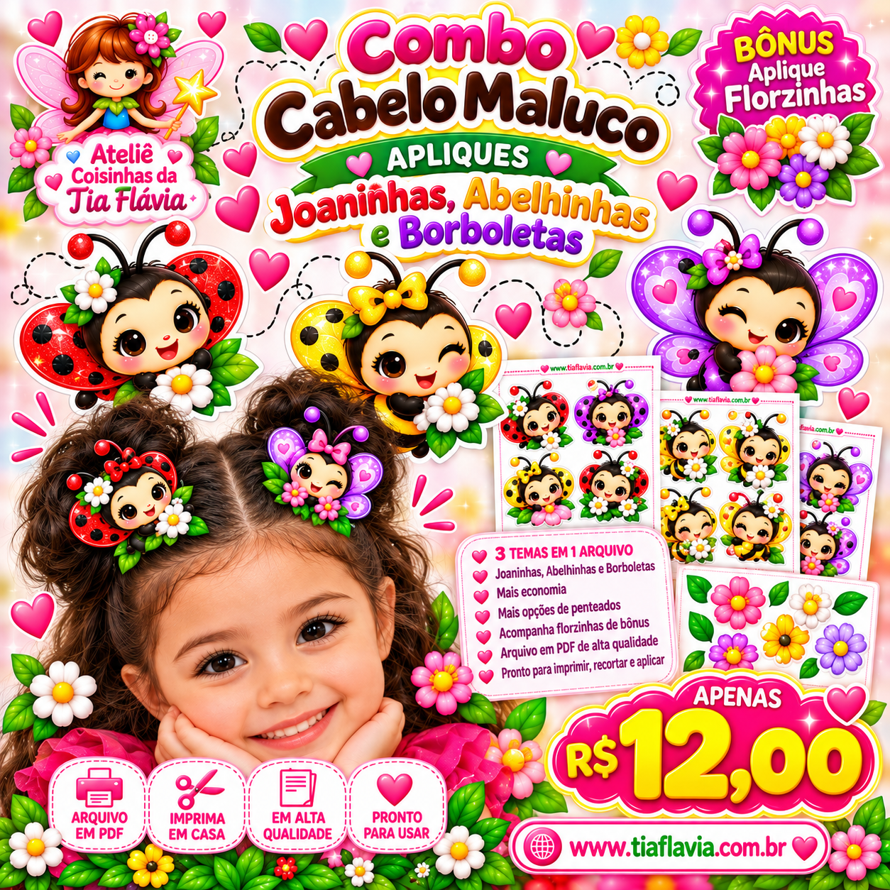 Combo Cabelo Maluco - Apliques Bichinhos do Jardim